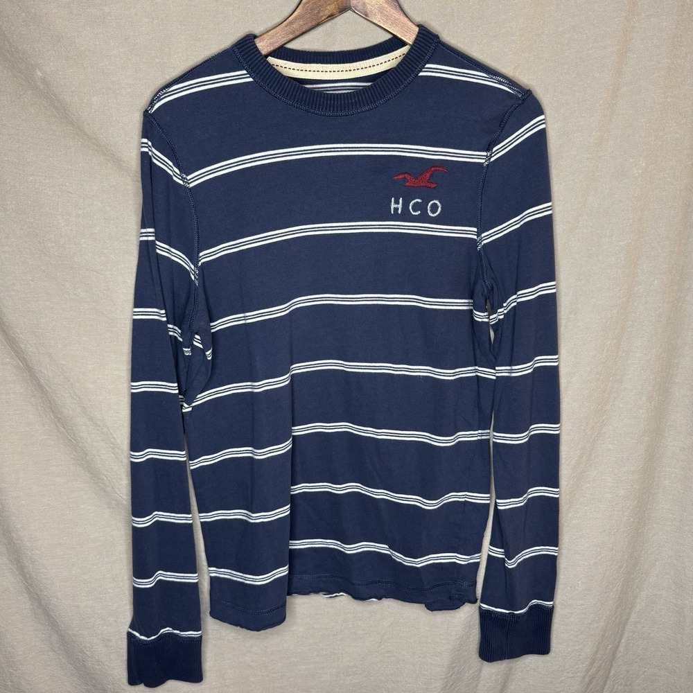 Vintage Hollister Men's Long Sleeve Crew T-Shirt Size Large Embroidered Logo Y2K